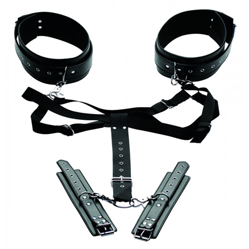 Erwerben Sie ein leicht zugängliches Oberschenkelgeschirr mit Handschellen von Master Series günstig kaufen